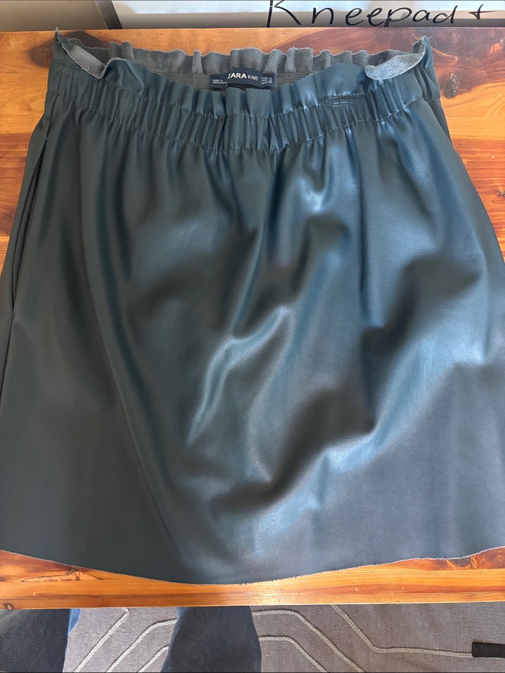 Zara Dark Green Faux Leather Mini Skirt with Elastic Waist